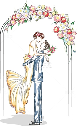 卡通手绘新人情侣插画矢量素材