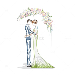 卡通手绘新人情侣插画矢量素材