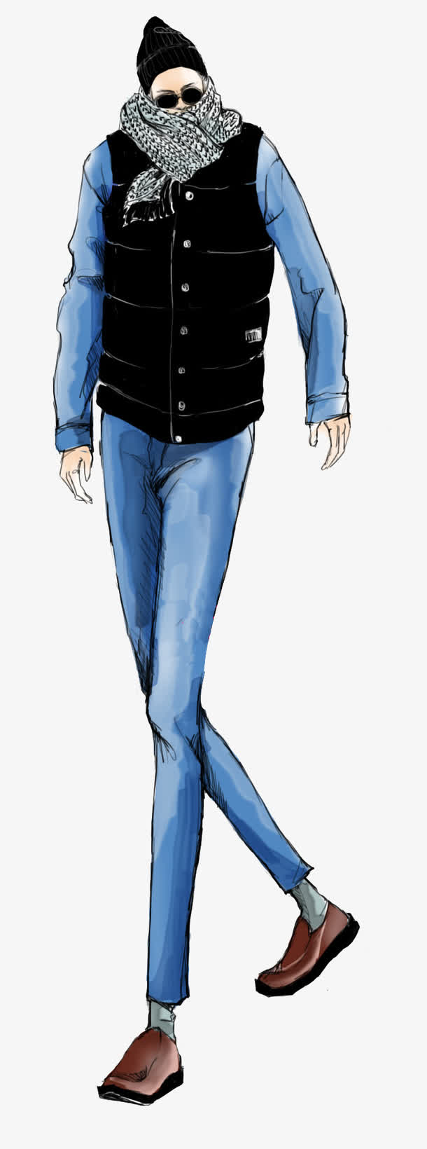 男式冬装休闲时装设计插画稿免抠素材免费下载_觅元素51yuansu.com