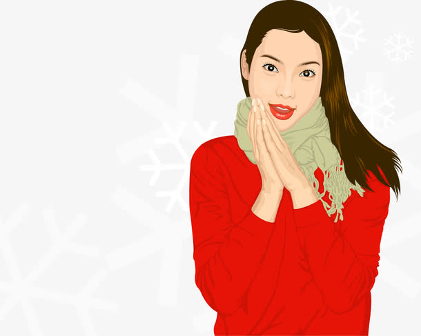 冬装红衣美女矢量插画