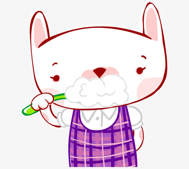 卡通手绘可爱兔子刷牙