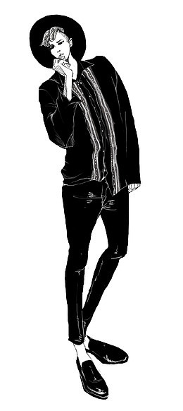 黑色男式时装设计插画稿