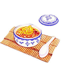 西红柿鸡蛋汤手绘画素材图片
