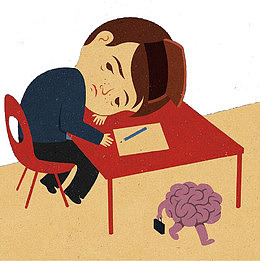 趴在桌上的男子与逃跑的大脑