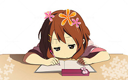 女孩趴着写作业