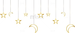 矢量手绘金色星星和月挂饰