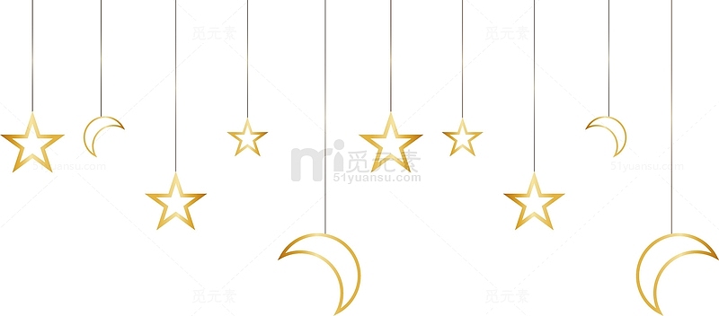 矢量手绘金色星星和月挂饰