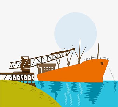 手绘海洋港口码头