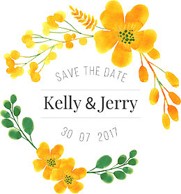 黄色手绘花花环标签