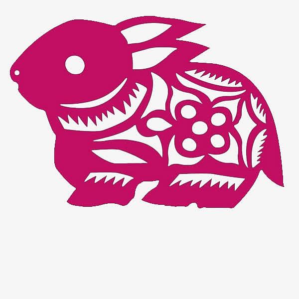 紫红色兔子剪纸
