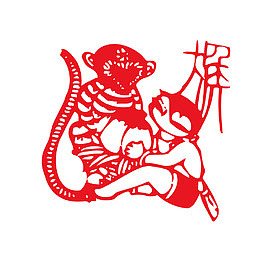 矢量生肖剪纸猴子