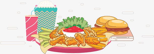 卡通手绘汉堡鸡翅套餐