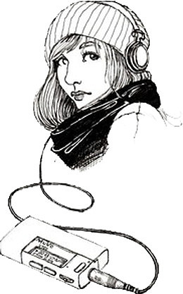 带耳机听歌的女孩子