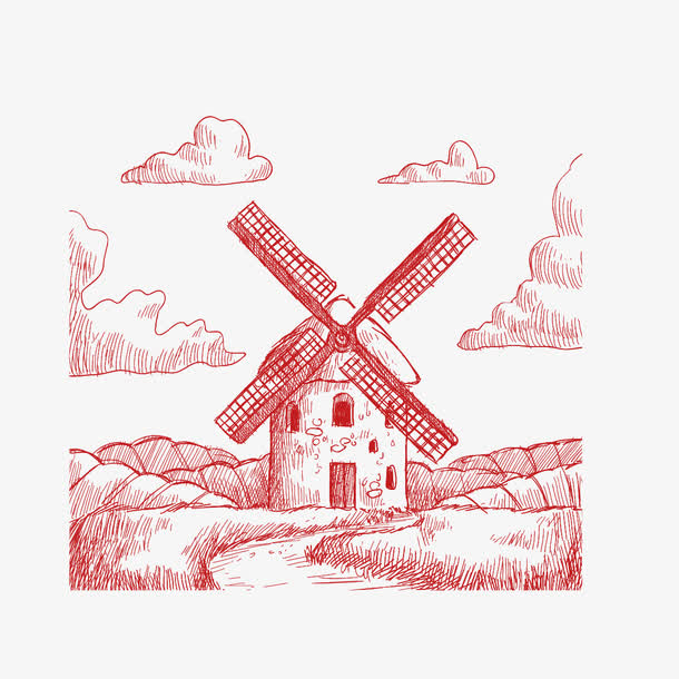 手绘风车磨坊