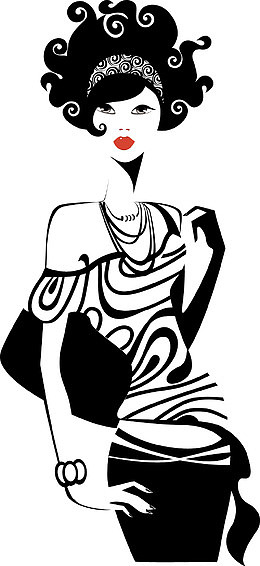 卷发时尚美女剪影插画