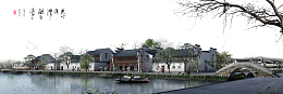 唯美水墨江南岸边古建筑