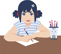 矢量认真学习的小女孩