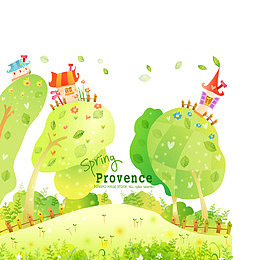 春季卡通风景插画矢量图