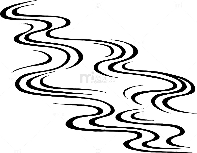 黑色手绘卡通湖水线条