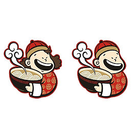 穿唐装吃面