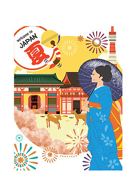 矢量日本和服女性与传统文化素材