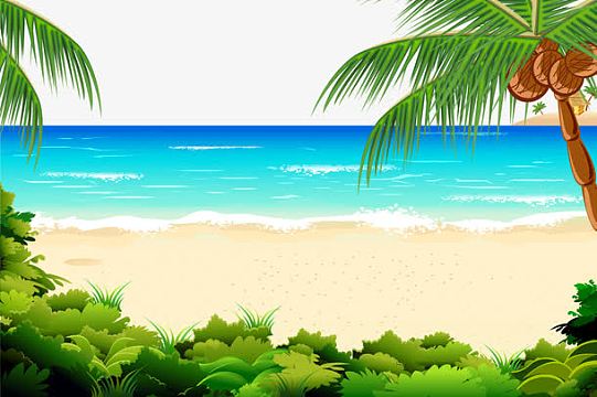 海边卡通手绘复古风景海报背景aijpg手绘海边风景矢量素材png海边风景