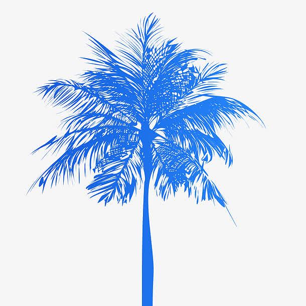 蓝色剪影椰树