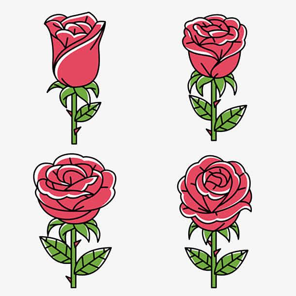 免抠卡通手绘玫瑰花装饰图案