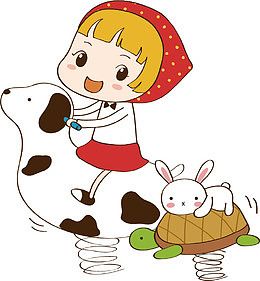 女孩和兔子骑木马卡通图