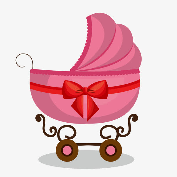 矢量粉色婴儿车