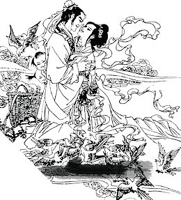 简笔古风牛郎织女相会