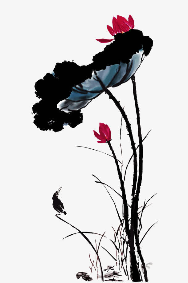手绘插画水墨荷图片素材