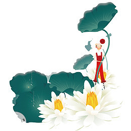 手绘卡通莲花矢量素材