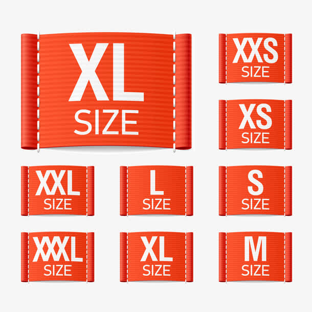 标签 尺码大小 折边 红色 矢量图