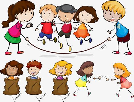 矢量手绘卡通做游戏的小孩