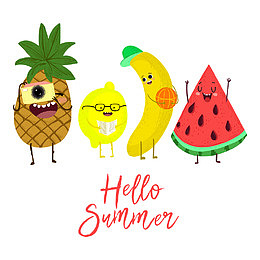 欢乐可爱的夏季水果创意插画
