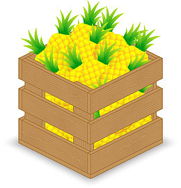 3D一木箱凤梨矢量图