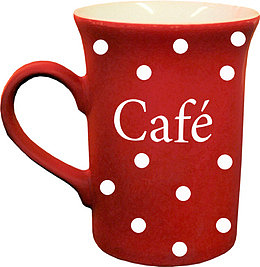手绘立体红色圆点Cafe马克杯