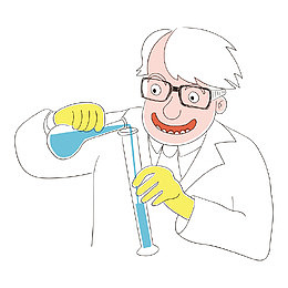 个性做化学实验手绘人物矢量插画
