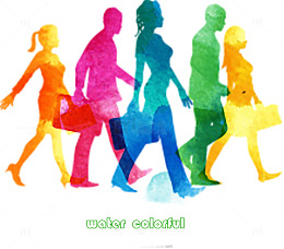 水彩绘行走人物剪影