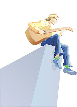 卡通弹吉他孤独的男孩
