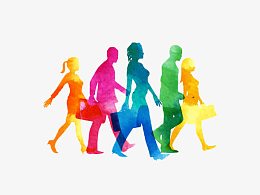 彩色行走人物剪影