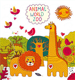 卡通狮子与长颈鹿背景矢量素材