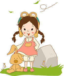 卡通女孩与小兔子