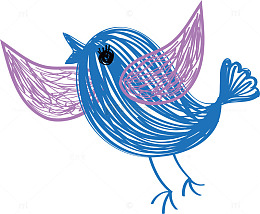 手绘涂鸦蓝色小鸟
