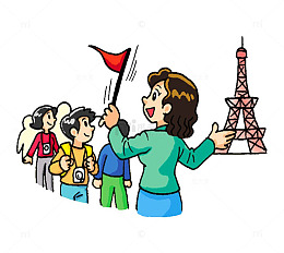 红色三角导游旗和旅行团