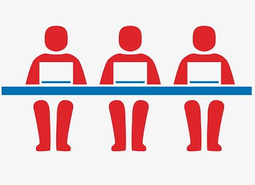 矢量卡通三人并排坐着办公