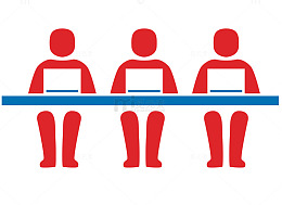 矢量卡通三人并排坐着办公