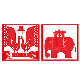 红色傣族图案剪纸