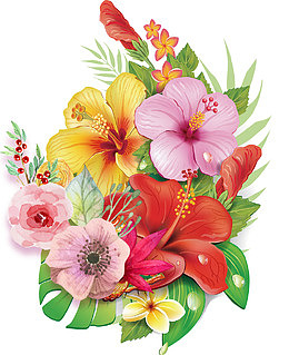 免抠手绘装饰鲜花素材